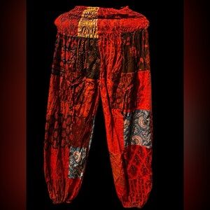 #5 Red NWT 100% cotton all elastic smocked waist patchwork jogger bottom